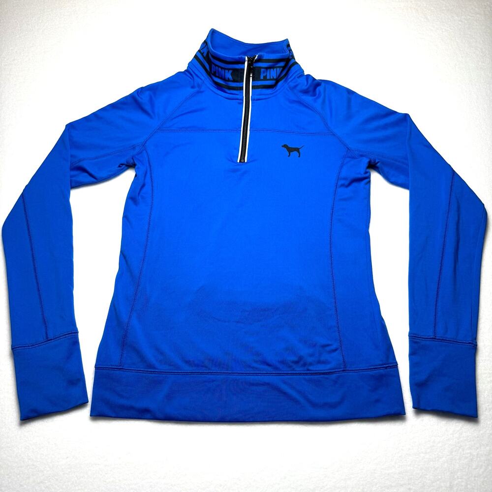 Victoria’s Secret PINK XS 1/4 Zip Pullover Blue Athletic Top w/ Thumb Holes